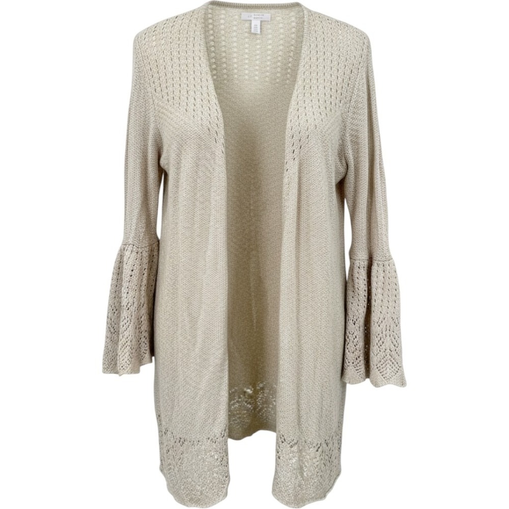 LC Lauren Conrad Cardigan Womens XS Beige Open Front Bell Sleeve Pointelle Knit